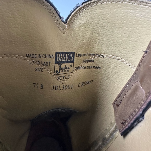 JUSTIN BOOTS BASICS JBL3001 7.5 B Brown Leather Mid-Calf Boot Western Roper Work - Picture 12 of 13